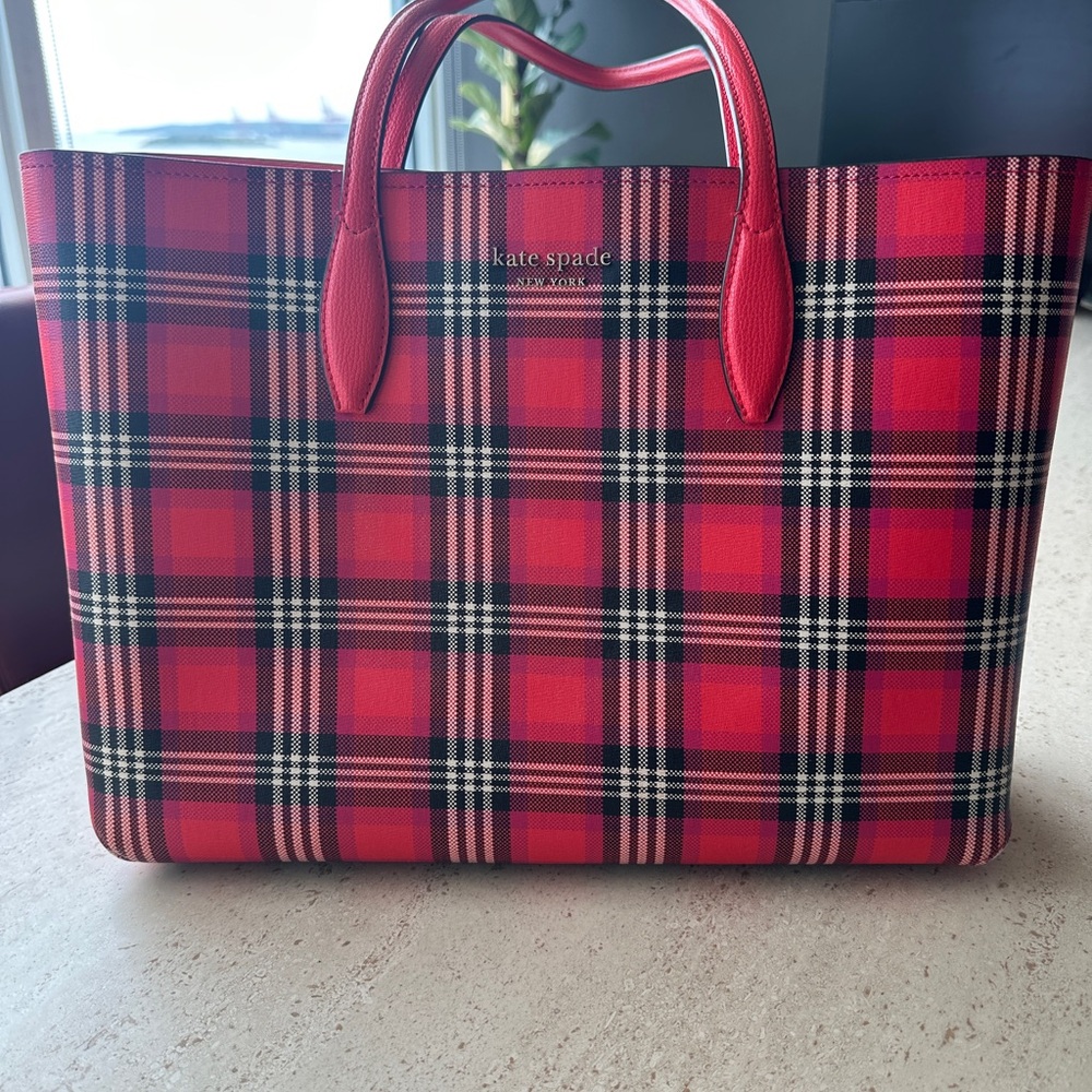 Kate Spade Vibrant Red Plaid Tote